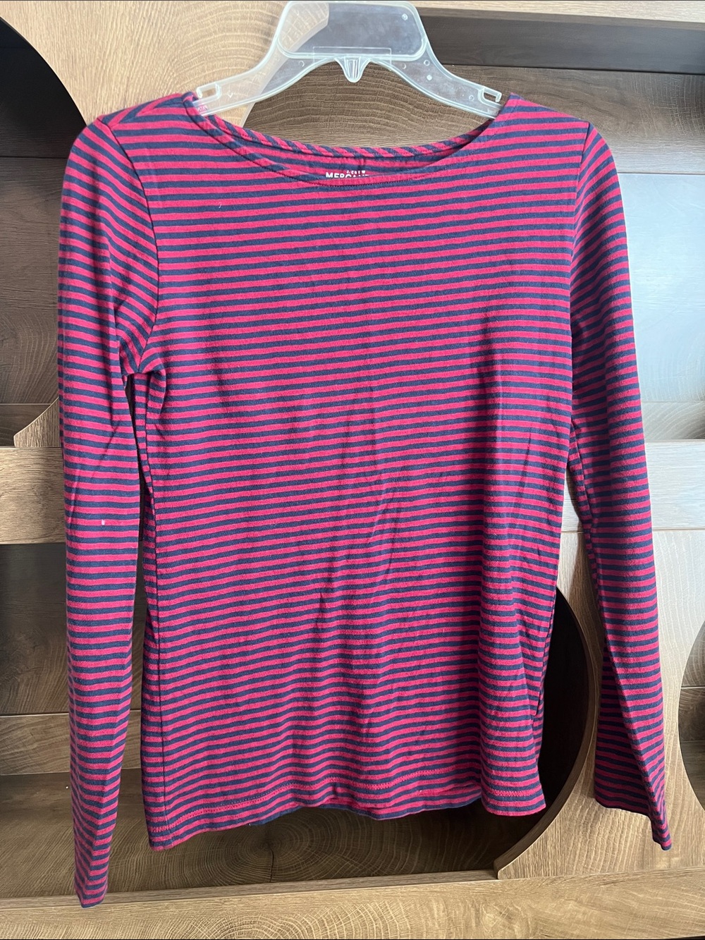 J.Crew Factory Burgundy and Navy Striped Long-Sleeve Tee